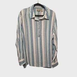 Viyella Woman's Long Sleeve Striped Shirt Button Front Blue & White Stripes Size